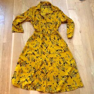 Mustard yellow midi shirt dress with pockets